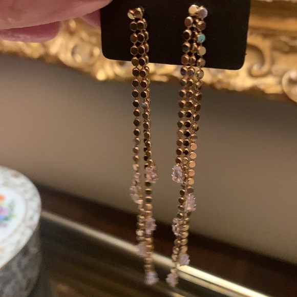 Jewelry - Gold and Cubic Zirconia Chain Drop Earrings Earrings